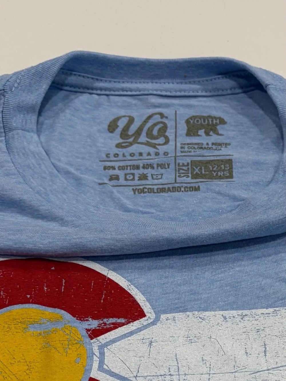 Yo Colorado Kids' XL Classic Colorado Flag Light Blue T-Shirt NWT Cotton Blend